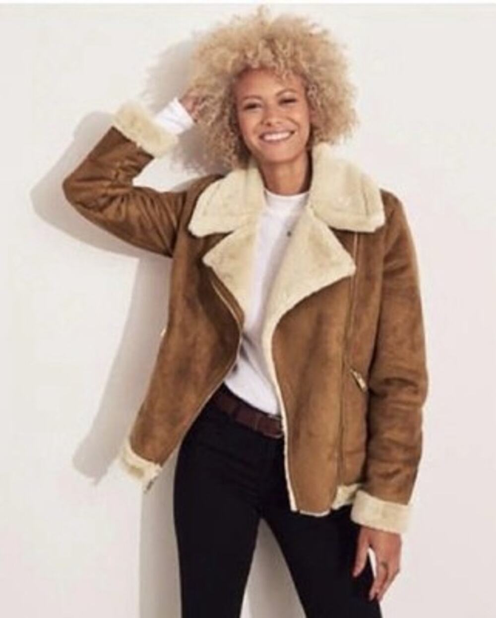 Hollister Jacket Womens XS NWT Faux Suede Cropped Shearling Biker Moto Aviator
